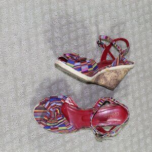 RIALTO Women's SIZE 8.5 M WEDGE BRIGHT MULTICOLOR CANVAS HEELS WITH BOWS